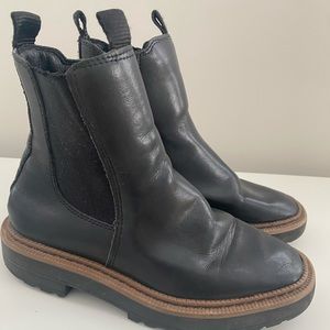 Black leather boots.